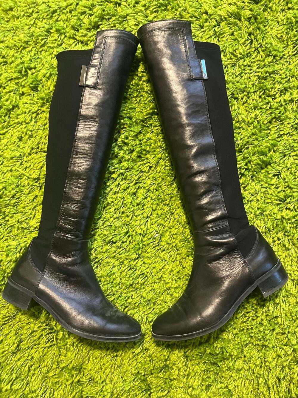 Browns Couture Black Leather Over-the-Knee Stretch Flat Boots